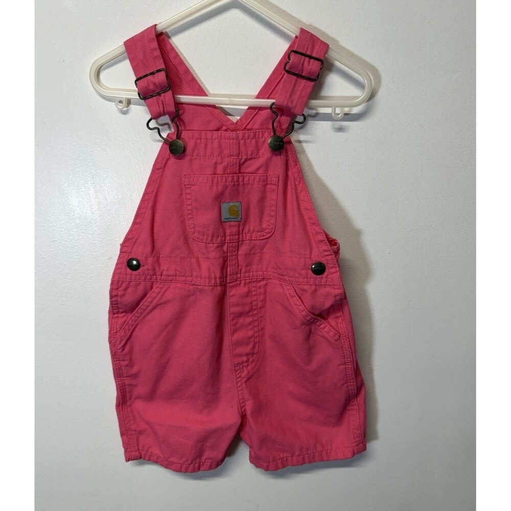 Carhartt Bright Pink Kids Overalls Girls size 2T Shortalls Cotton
